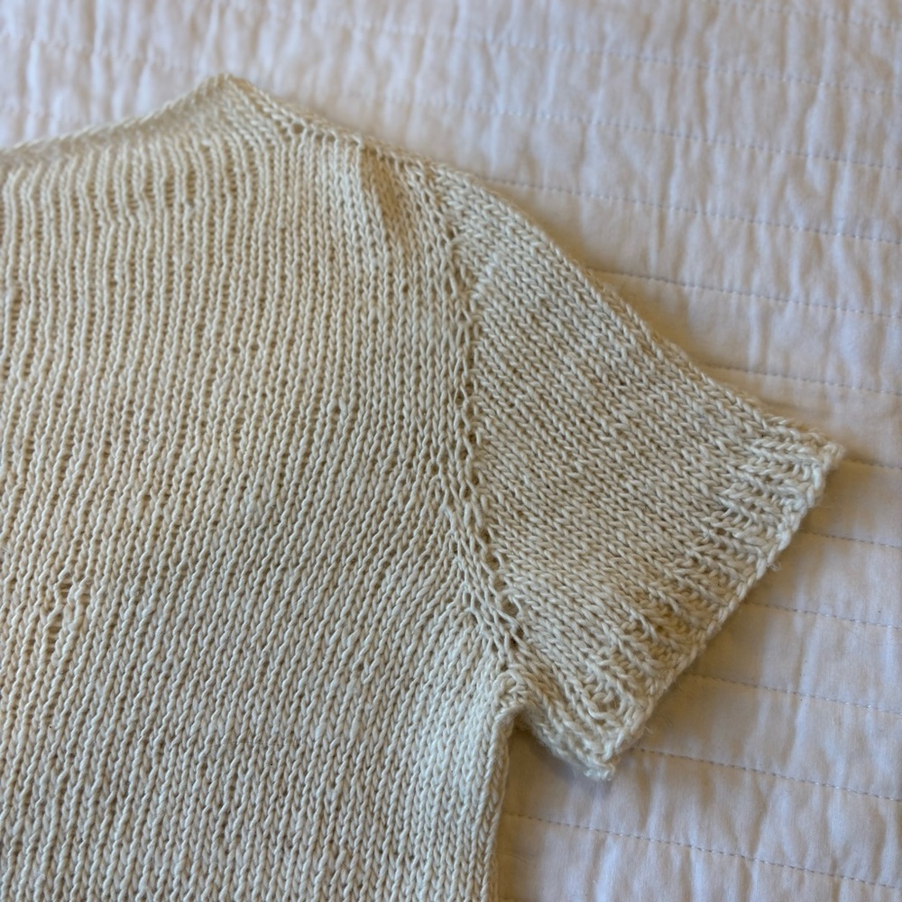 Hand Knit White Cotton Short Sleeve Tee - Picture 5 of 8